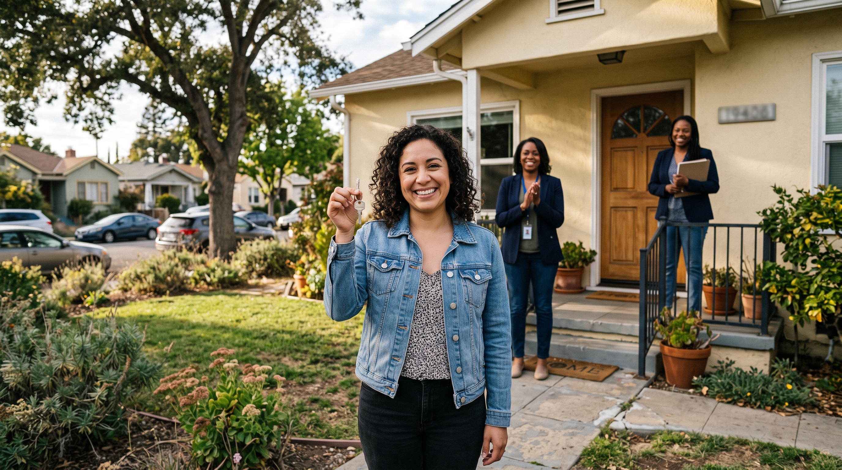 First-time California homebuyer receiving keys after down payment assistance and preapproval guidance